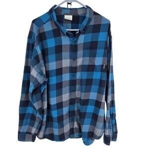 Columbia‎ Flannel Shirt Mens XL Blue Gray Plaid Button Front Casual XM7399